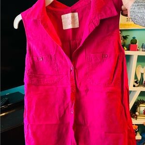 Bright Pink Sleeveless Button-Up Shirt